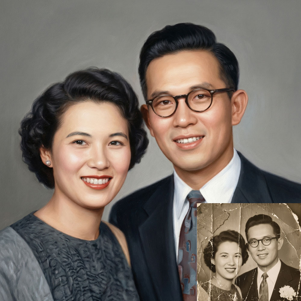 옛날사진 복원 영정사진 확대 유화 초상화 그림 주문제작 4x6 4장 인화포함