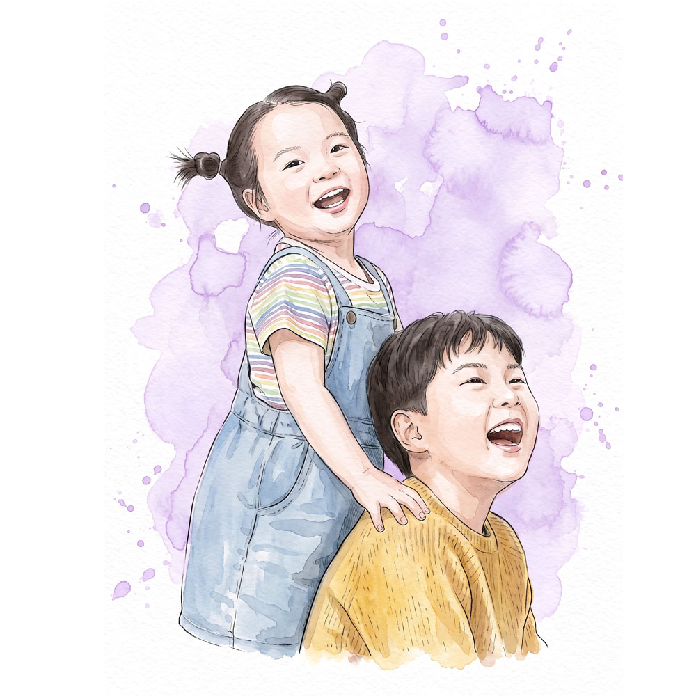 팝아트 초상화 커플 기념일 부모님 생일 결혼 선물 집들이 그림 주문제작 - 수채화(Watercolor) 스타일